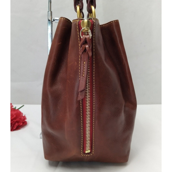 Dooney & Bourke Florentine Brown Leather Double Handle Large Tote Shoulder Bag - Picture 5 of 16